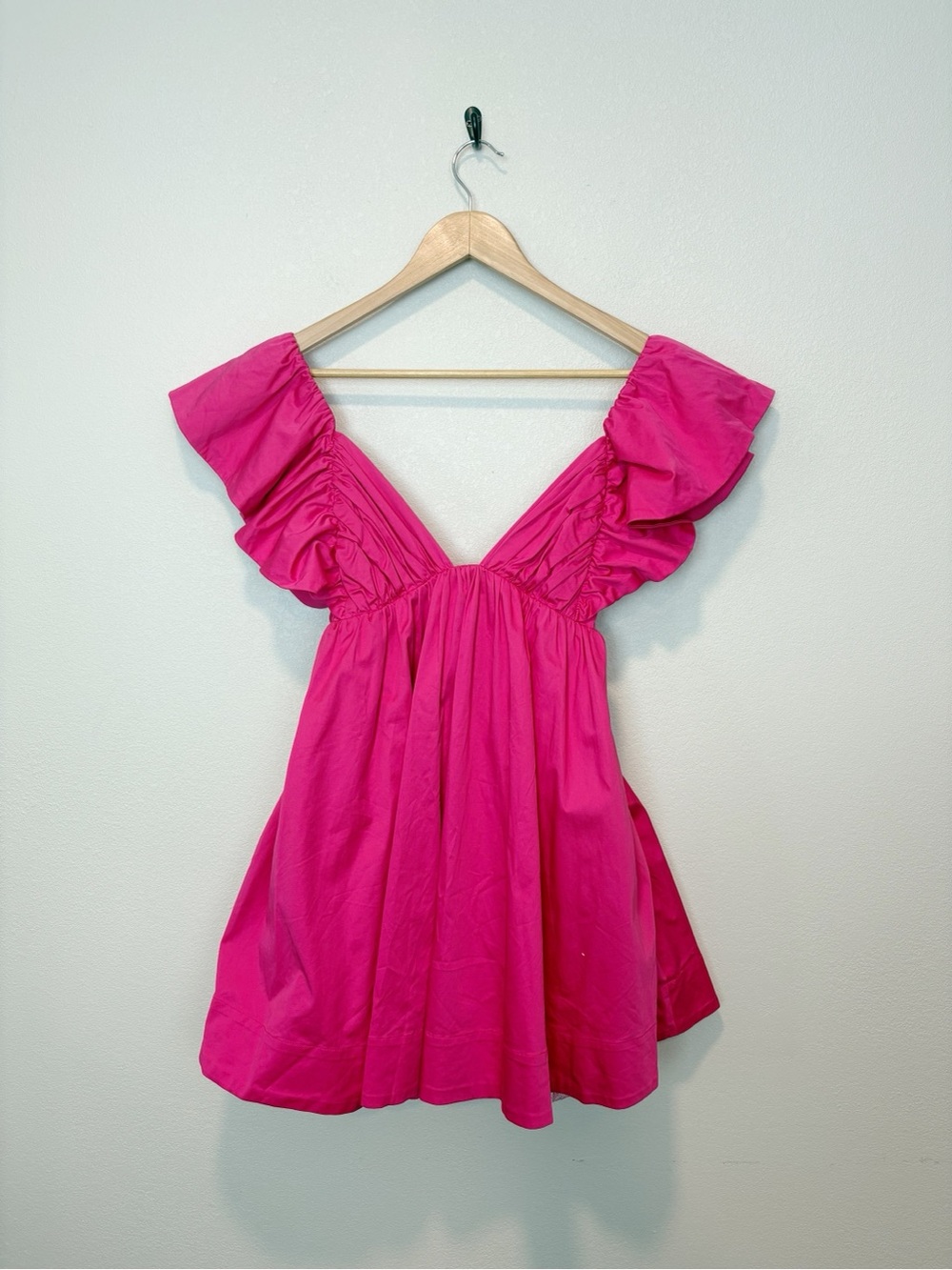 For Love & Lemons Clementine Pink Ruffle Mini‎ Babydoll Dress Tie Back Small - Picture 2 of 8